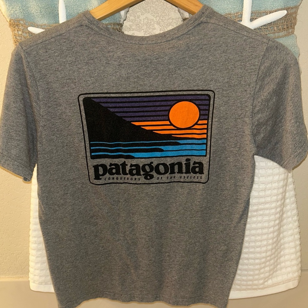 Patagonia Short Sleeve Grey Logo Boys T-shirt Medium